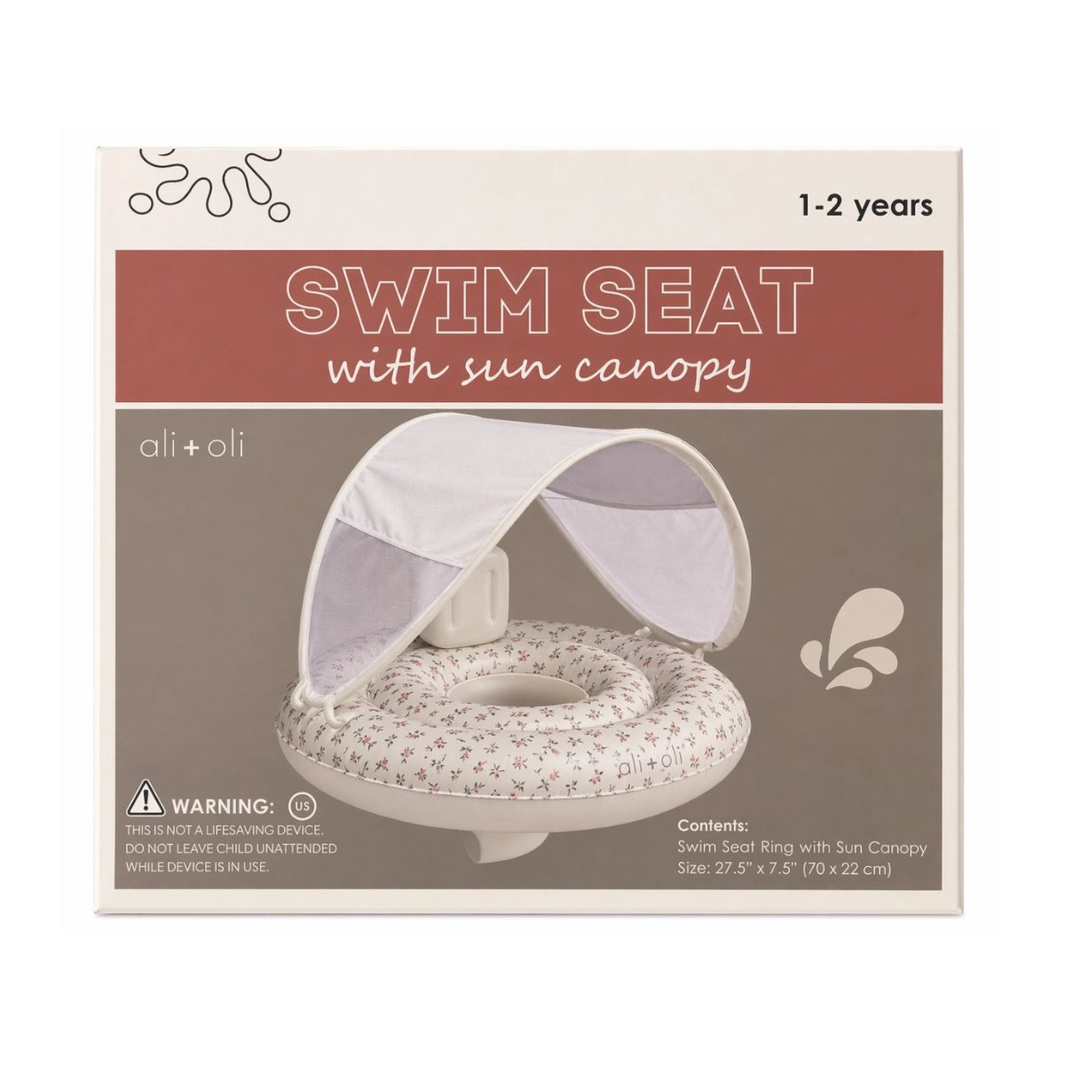 Ali+Oli Baby Swim Seat with Sun Canopy - Bloom - Lightweight and Travel Friendly
