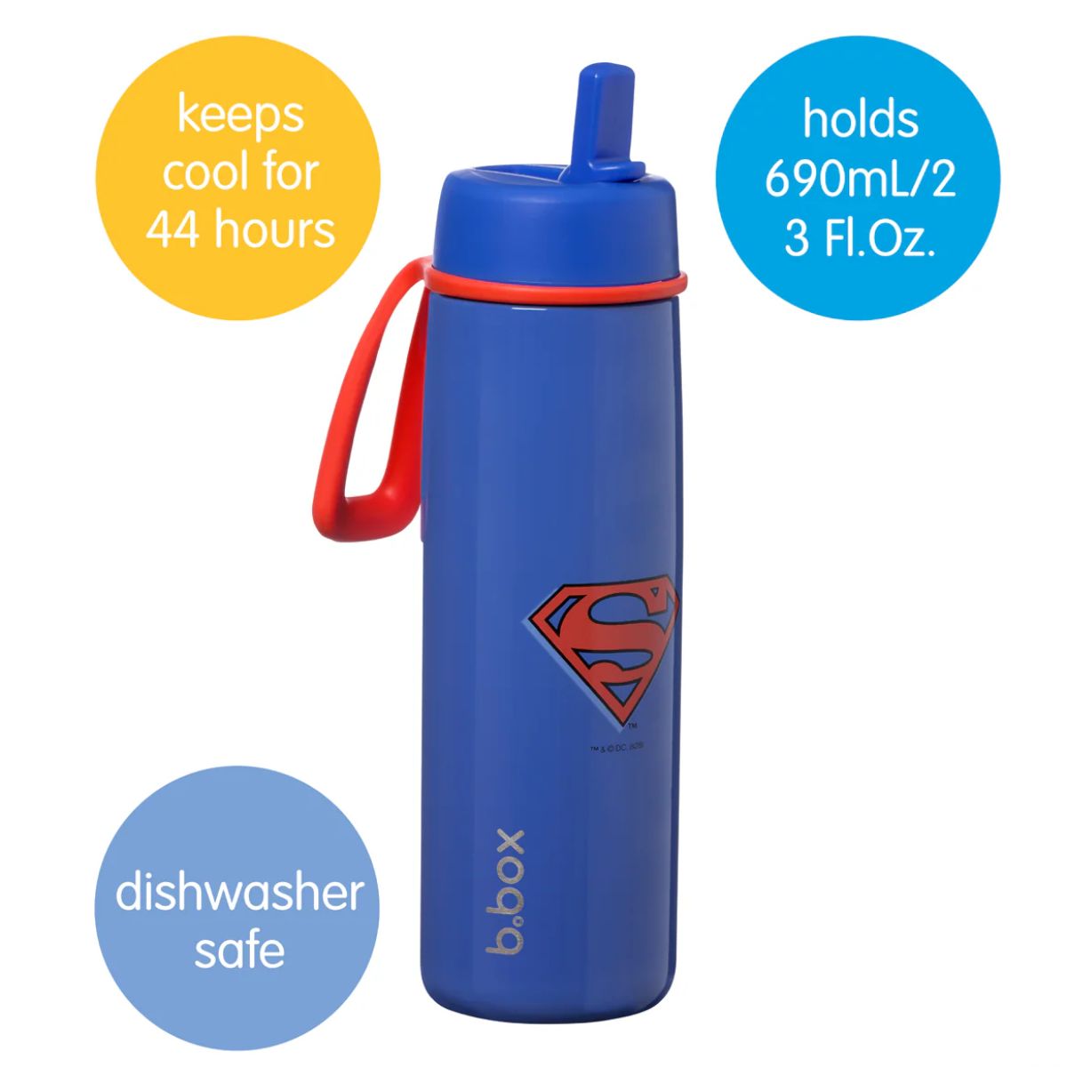 B.Box Insulated Water Bottle With Straw 23 oz - Superman - Safe and Easy to Clean