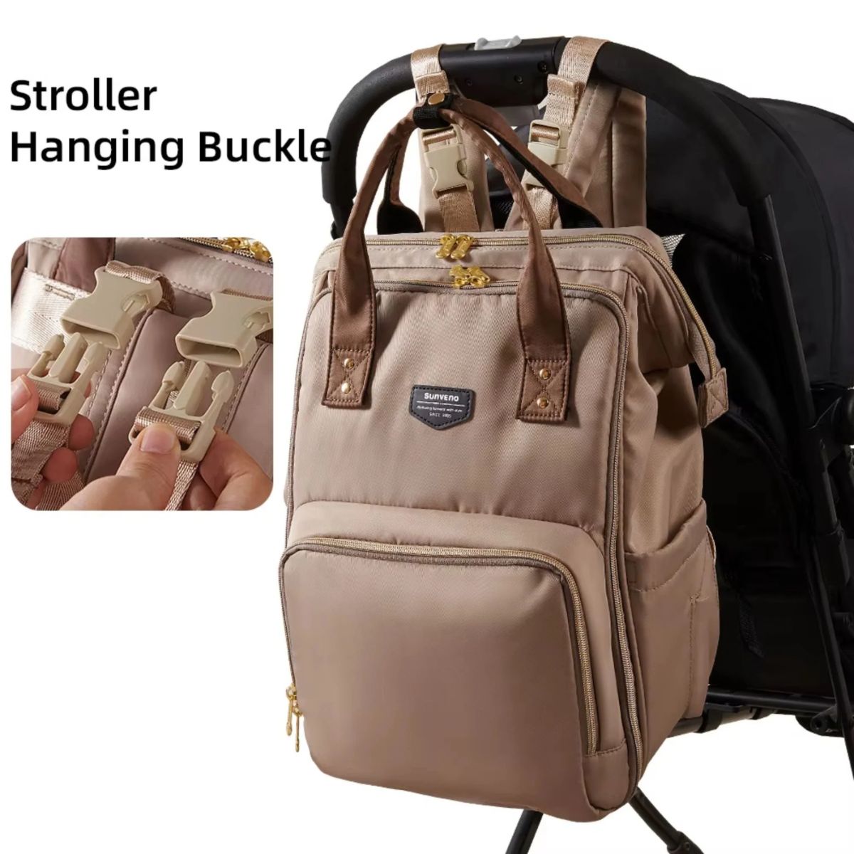 Sunveno Open Wide Diaper Backpack - Brown - Comfortable and Travel Ready